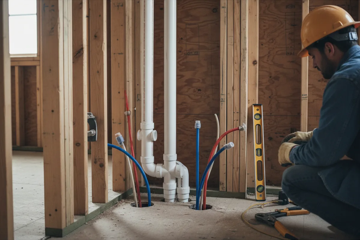 Drain and supply rough-in during Sump Pump Repair in Hanover Park